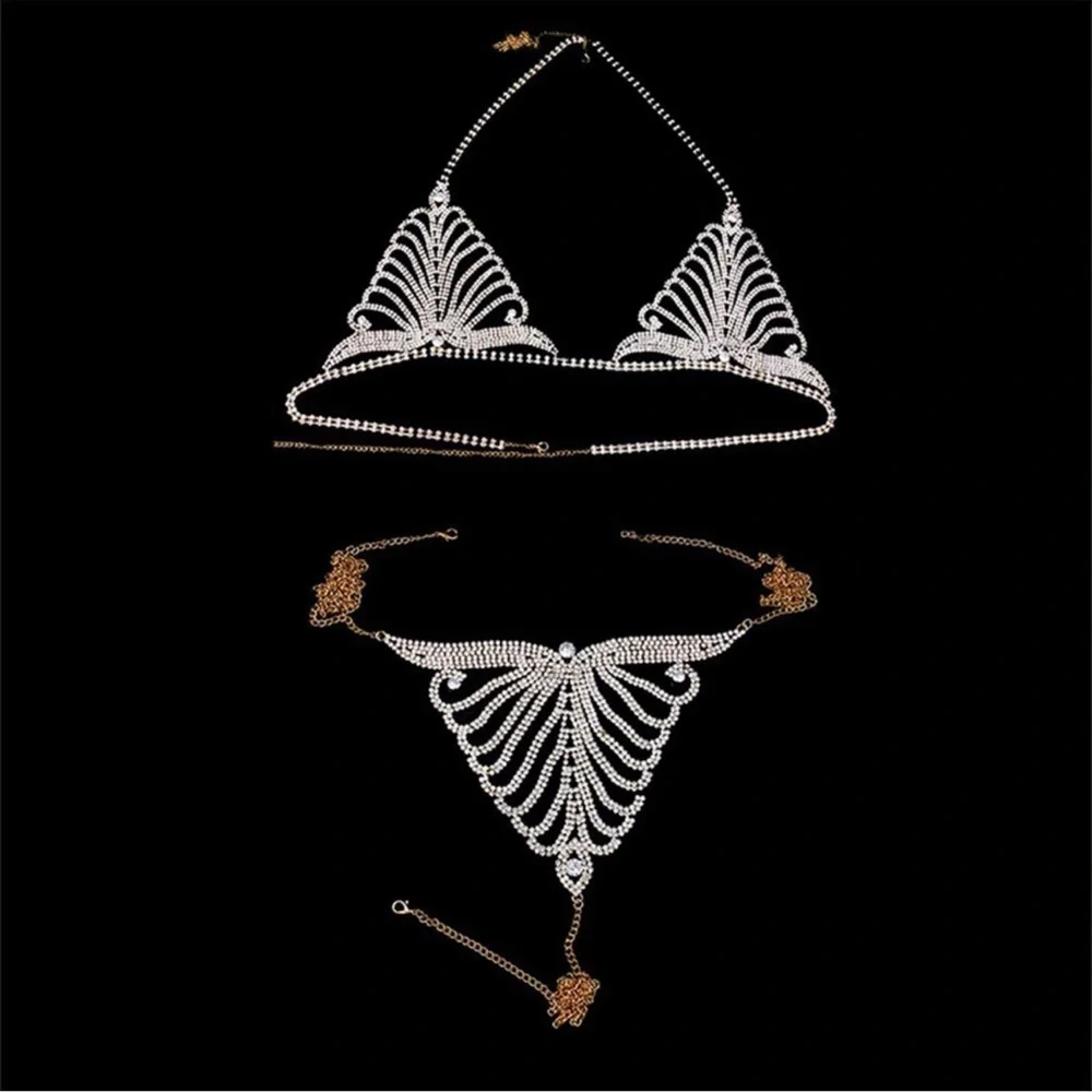 NEW Sparkling Bling Swarovski Crystal Bikini Body Chain Top & Thong Set - Picture 2 of 6